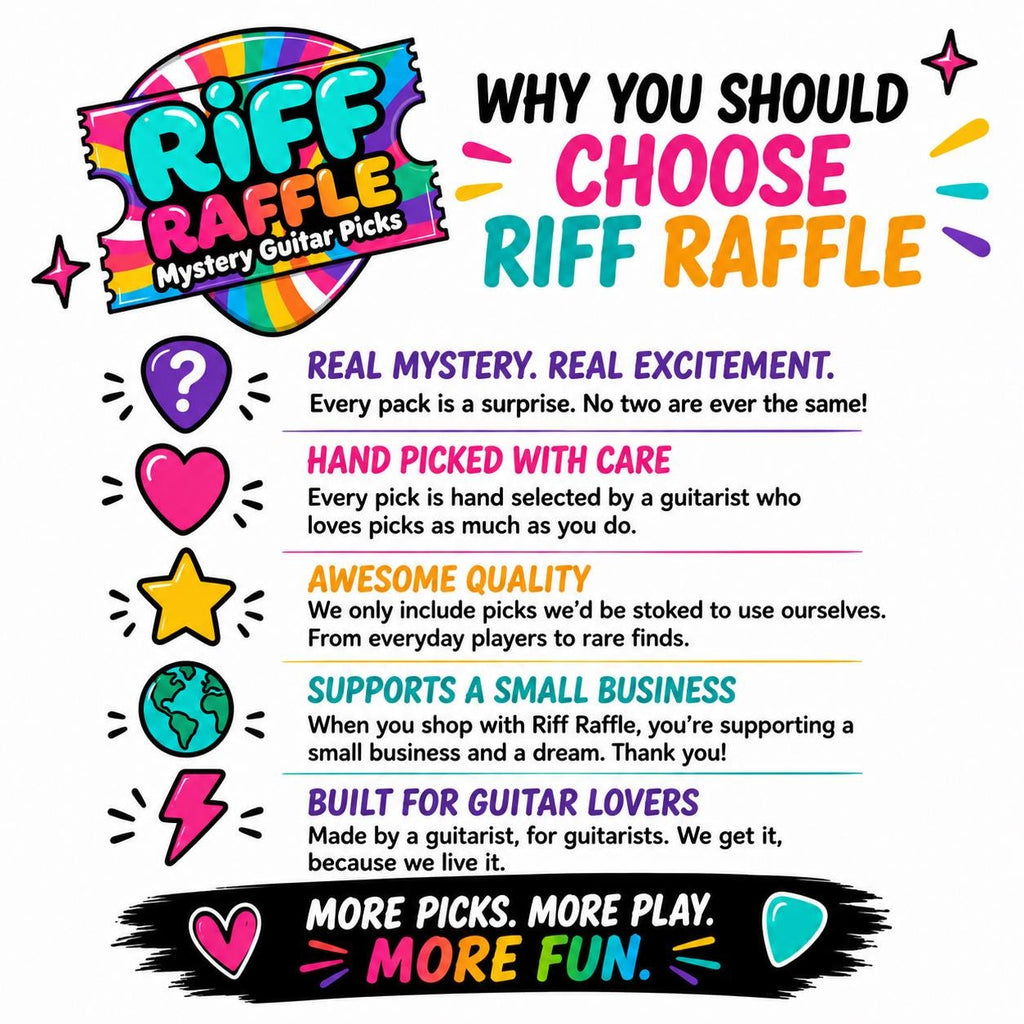 Mystery Guitar Picks 3 Pack Bundle | Plectrum Set | Guitar Accessories | Gift for Guitarist | Random Picks | Riff Raffle
