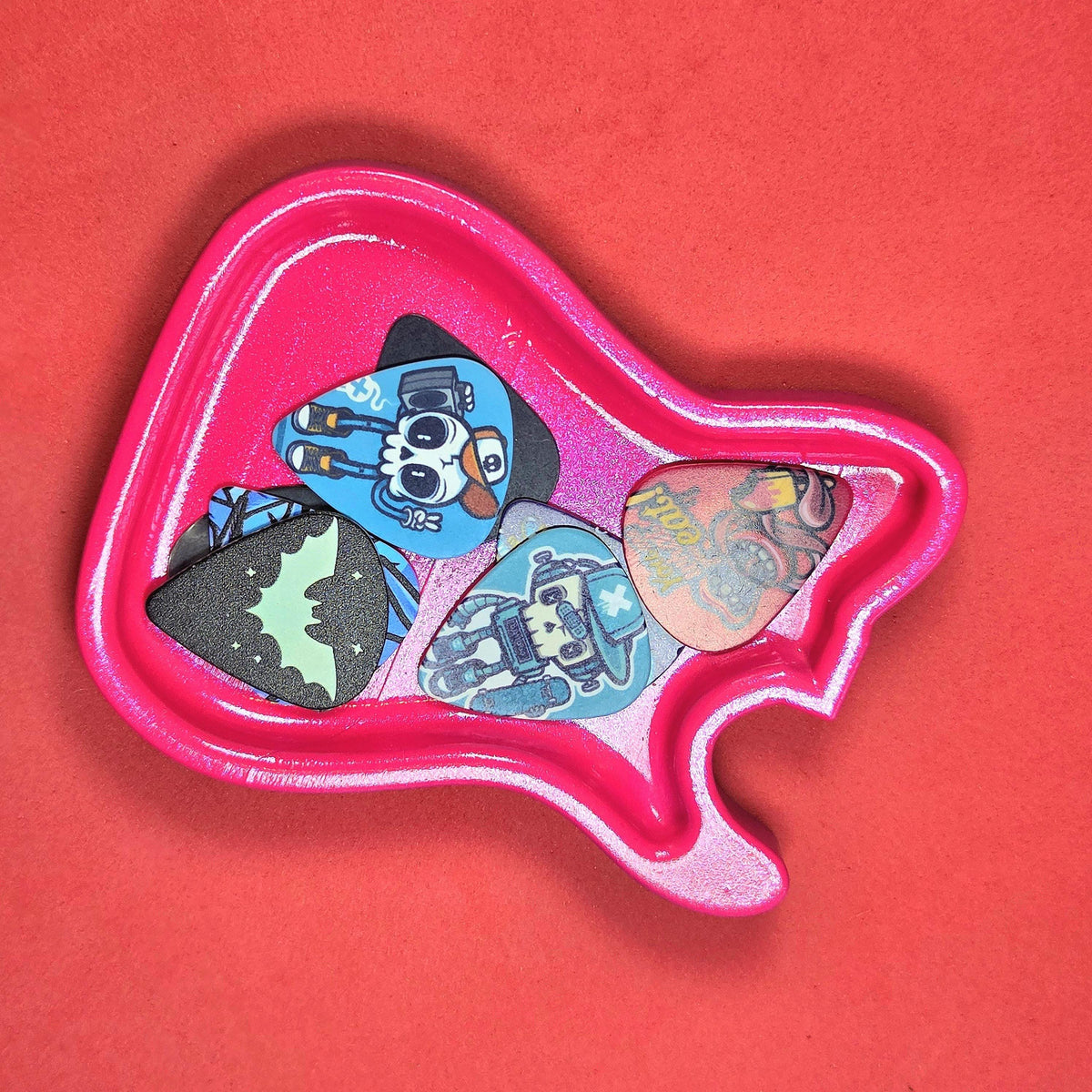 Telecaster Style Pick Tray, Plectrum Storage Bowl, Hot Pink Fender holder, Fun guitar accessories, musician gift, resin 3D printed handmade