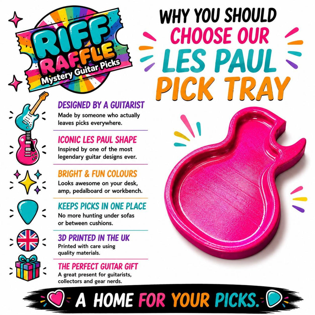Les Paul Gibson Style Pick Tray, Hot Pink Resin Guitar Plectrum Holder, 3D Printed Hand made, Fun musician Accessories