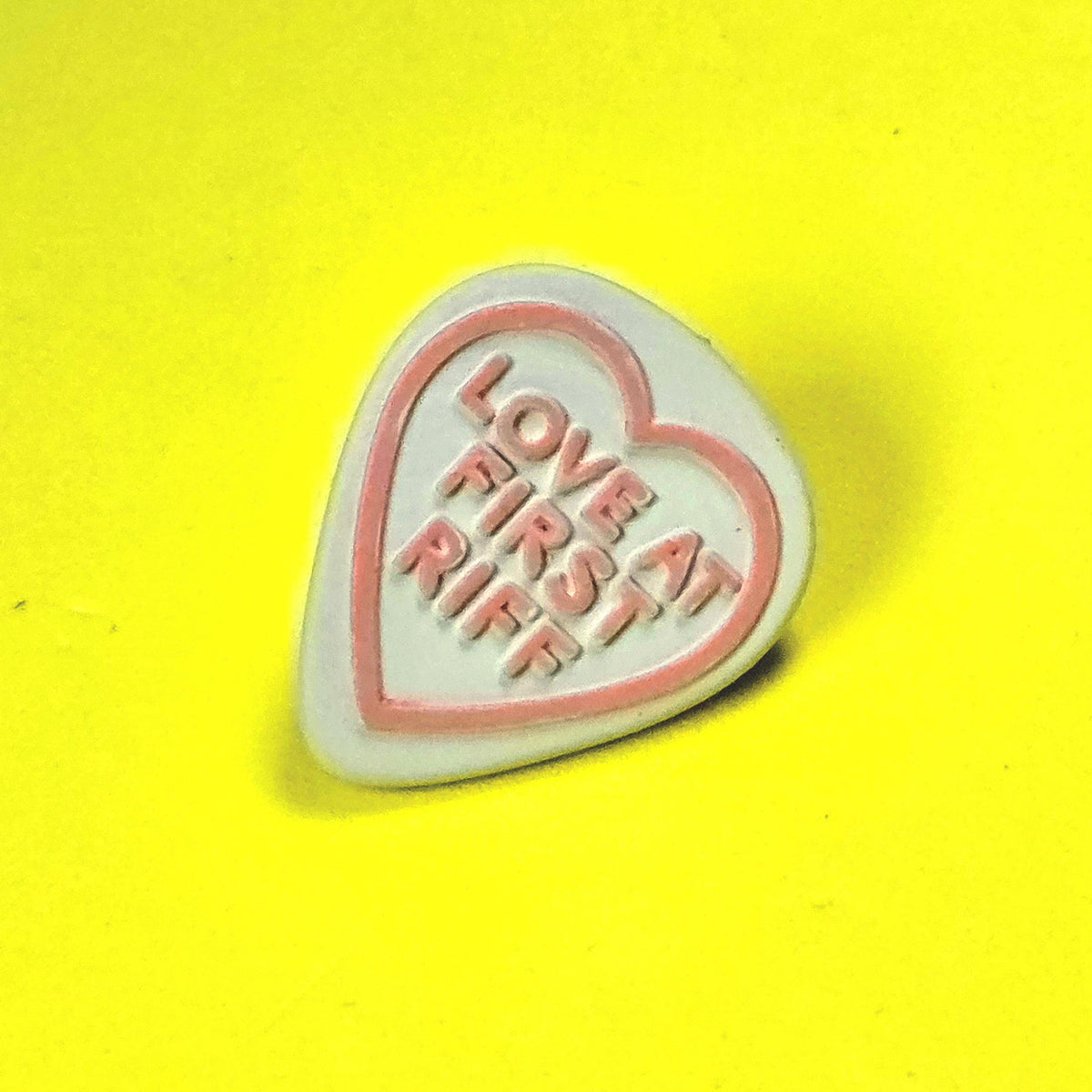 Handmade Love At First Riff Resin Pin Badge, Love Hearts Sweets Style 3D Printed painted varnished, musician guitarist anniversary gift luv