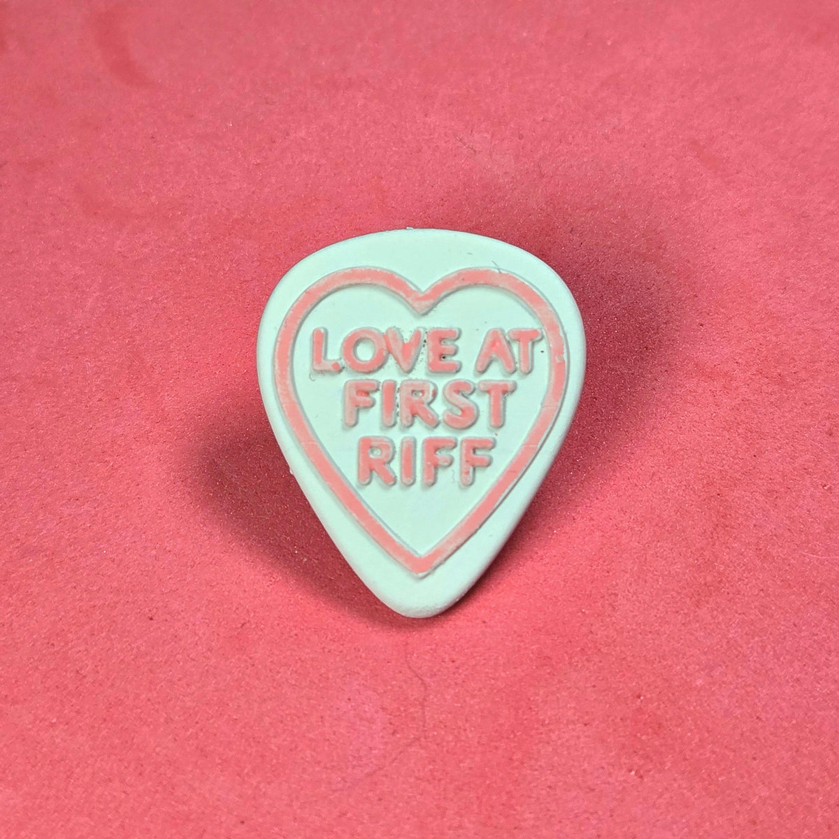 Handmade Love At First Riff Resin Pin Badge, Love Hearts Sweets Style 3D Printed painted varnished, musician guitarist anniversary gift luv