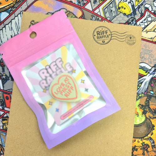 Handmade Love At First Riff Resin Pin Badge, Love Hearts Sweets Style 3D Printed painted varnished, musician guitarist anniversary gift luv