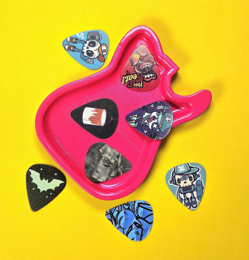 Telecaster Style Pick Tray, Plectrum Storage Bowl, Hot Pink Fender holder, Fun guitar accessories, musician gift, resin 3D printed handmade