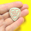 Handmade Love At First Riff Resin Pin Badge, Love Hearts Sweets Style 3D Printed painted varnished, musician guitarist anniversary gift luv