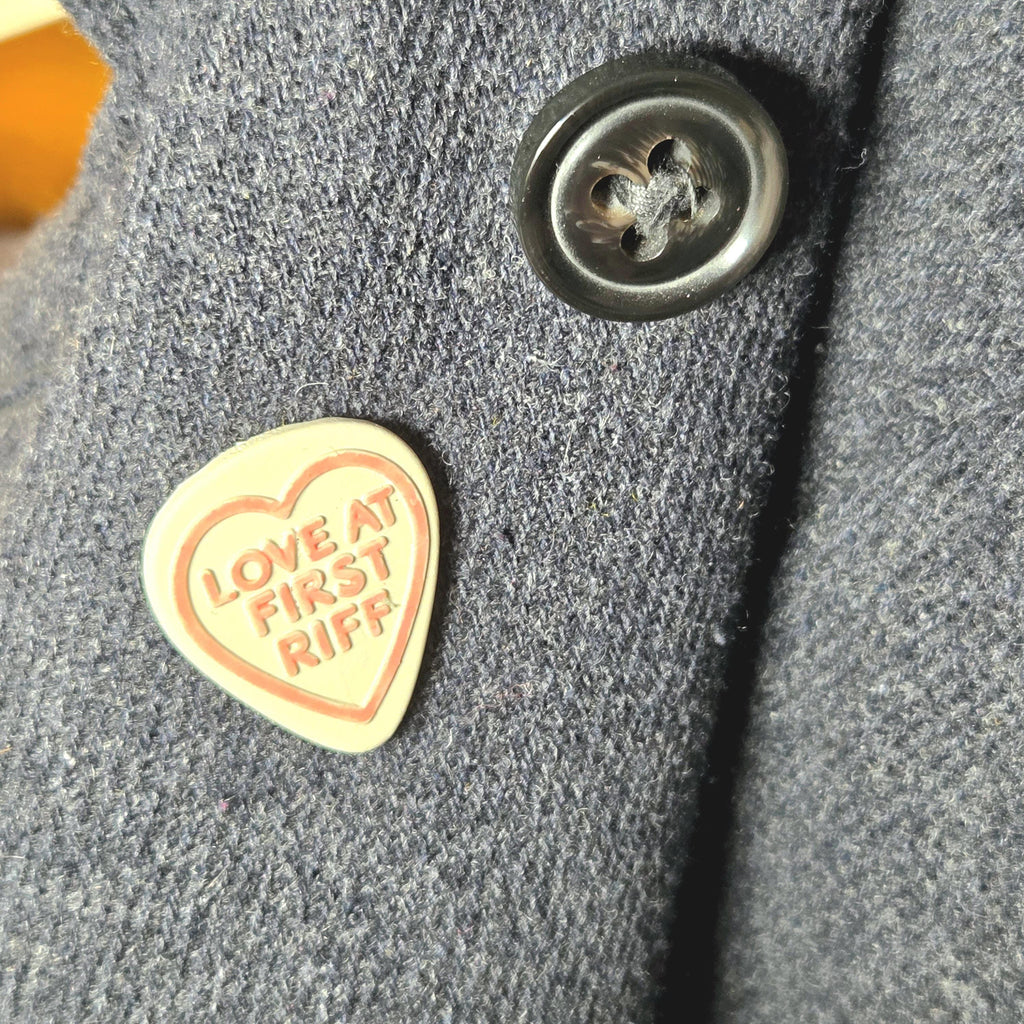Handmade Love At First Riff Resin Pin Badge, Love Hearts Sweets Style 3D Printed painted varnished, musician guitarist anniversary gift luv