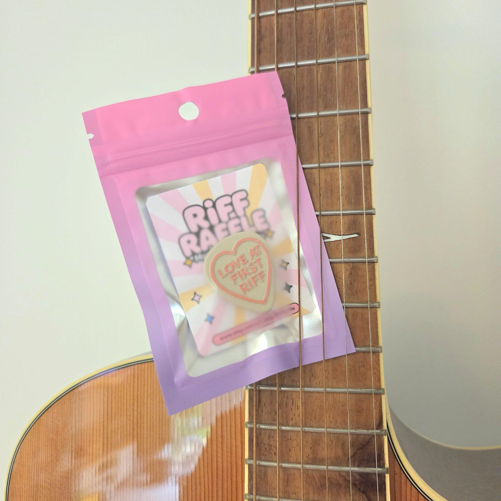 Handmade Love At First Riff Resin Pin Badge, Love Hearts Sweets Style 3D Printed painted varnished, musician guitarist anniversary gift luv